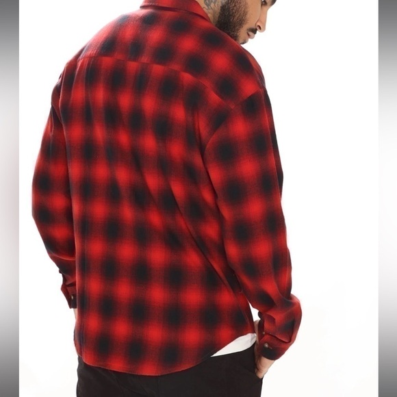 September Long Sleeve Zipper Flannel Shirt-Black/Red - Picture 2 of 7